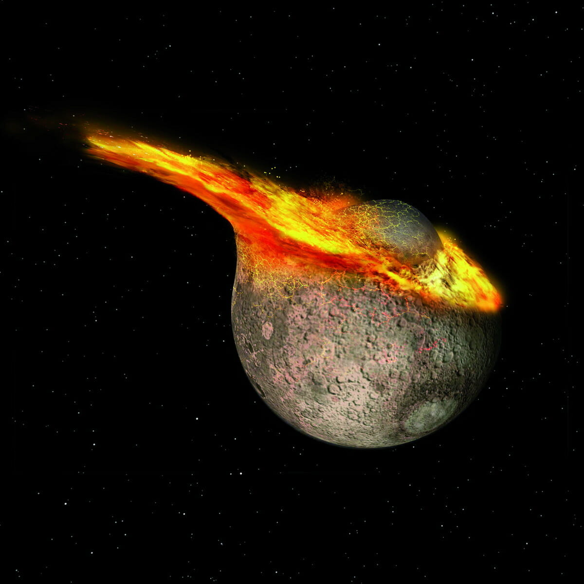 月を誕生させた巨大衝突を描いた想像図