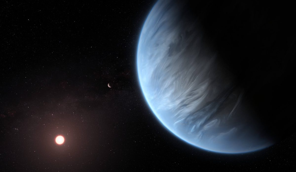 太陽系外惑星「K2-18b」（右）を描いた想像図