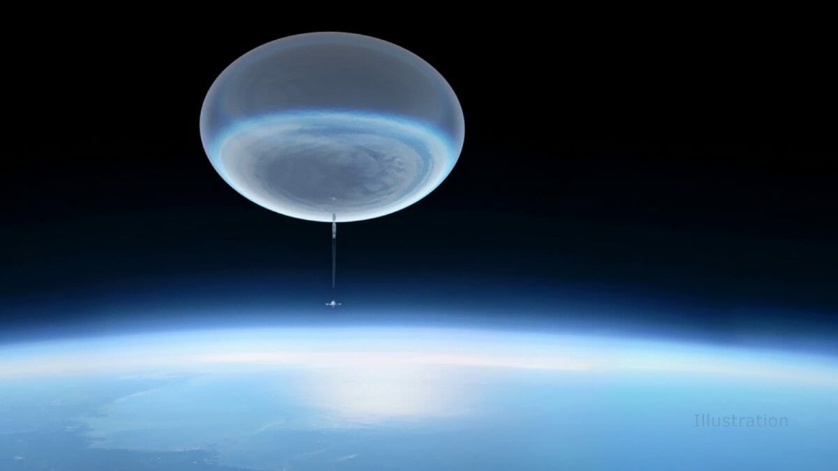 成層圏を飛行する気球を描いた想像図