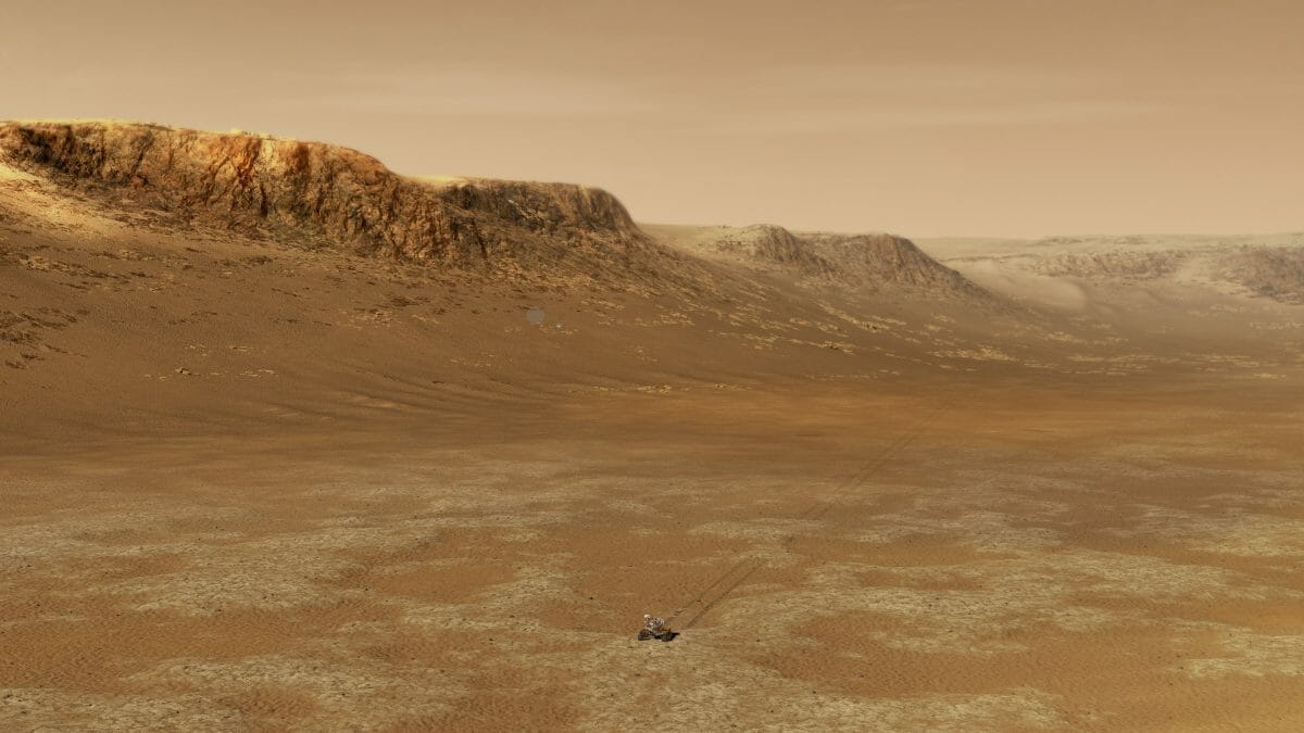 ジェゼロ・クレーターで探査活動を行う火星探査車