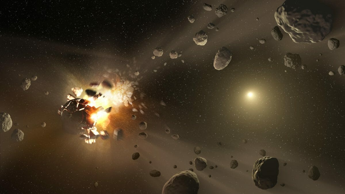 小惑星どうしの衝突を描いた想像図